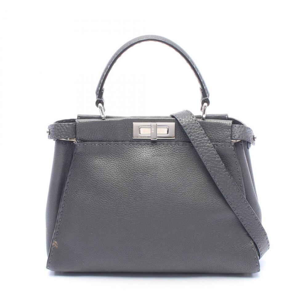 Fendi Peekaboo Regular Selleria 2-Way Handbag, Leather, Women's, Gray